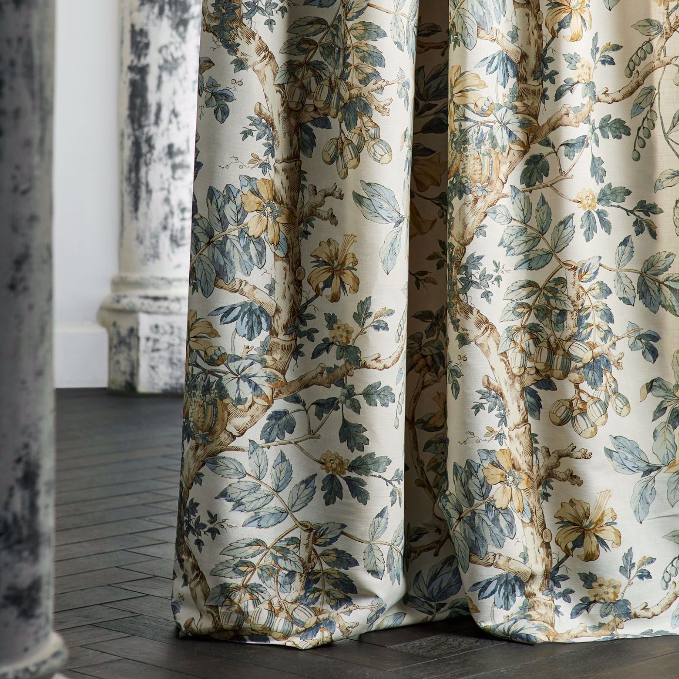 Coromandel Print - Stockholm Blue fabric | Arcadian Thames Fabrics ...