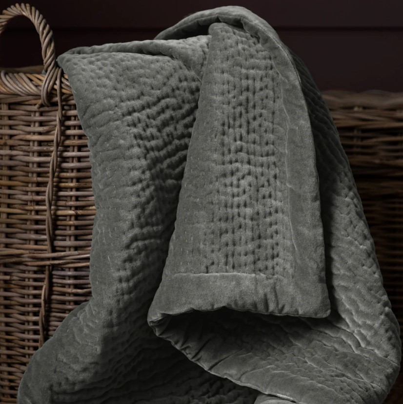 Haze Steel - Quilted Velvet Throw | Designer Throws