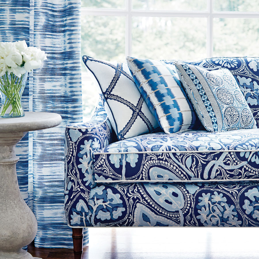 Cochin Navy fabric Trade Routes Fabric Thibaut