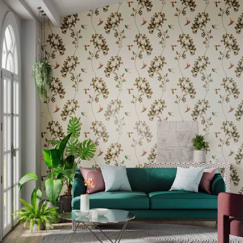 Amazilia Wallpaper - Stone/Gold wallpaper