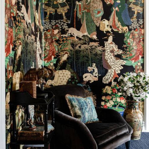 Samurai and Geisha - Anthracite wallpaper