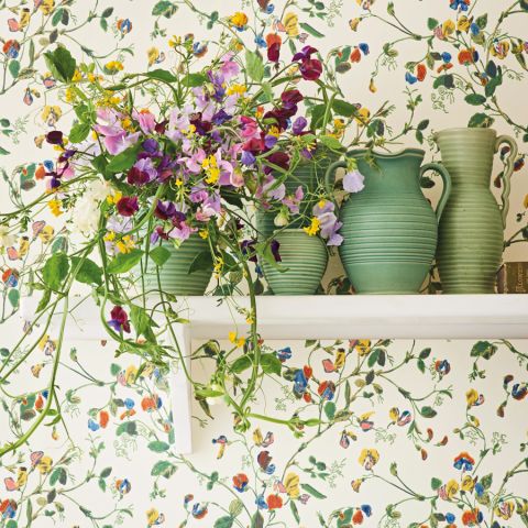 Sweet Pea - Autumnal Multi on Cream wallpaper