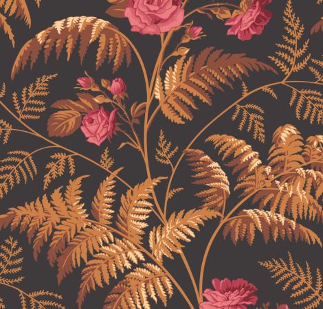 Rose - Cerise & Burnt Orange on Black wallpaper