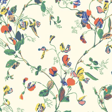 Sweet Pea - Autumnal Multi on Cream wallpaper