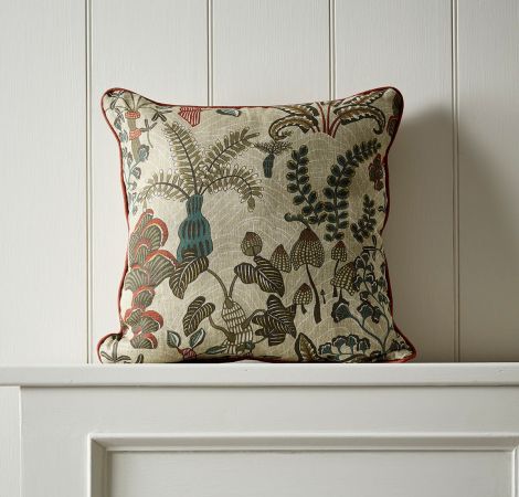 Woodland Floor in Stone & Teal Cushion