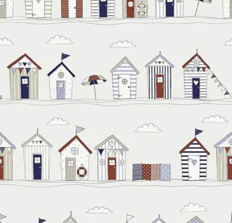 Beach Huts Blue fabric