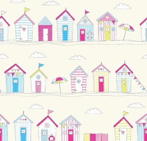 Beach Huts Pink fabric