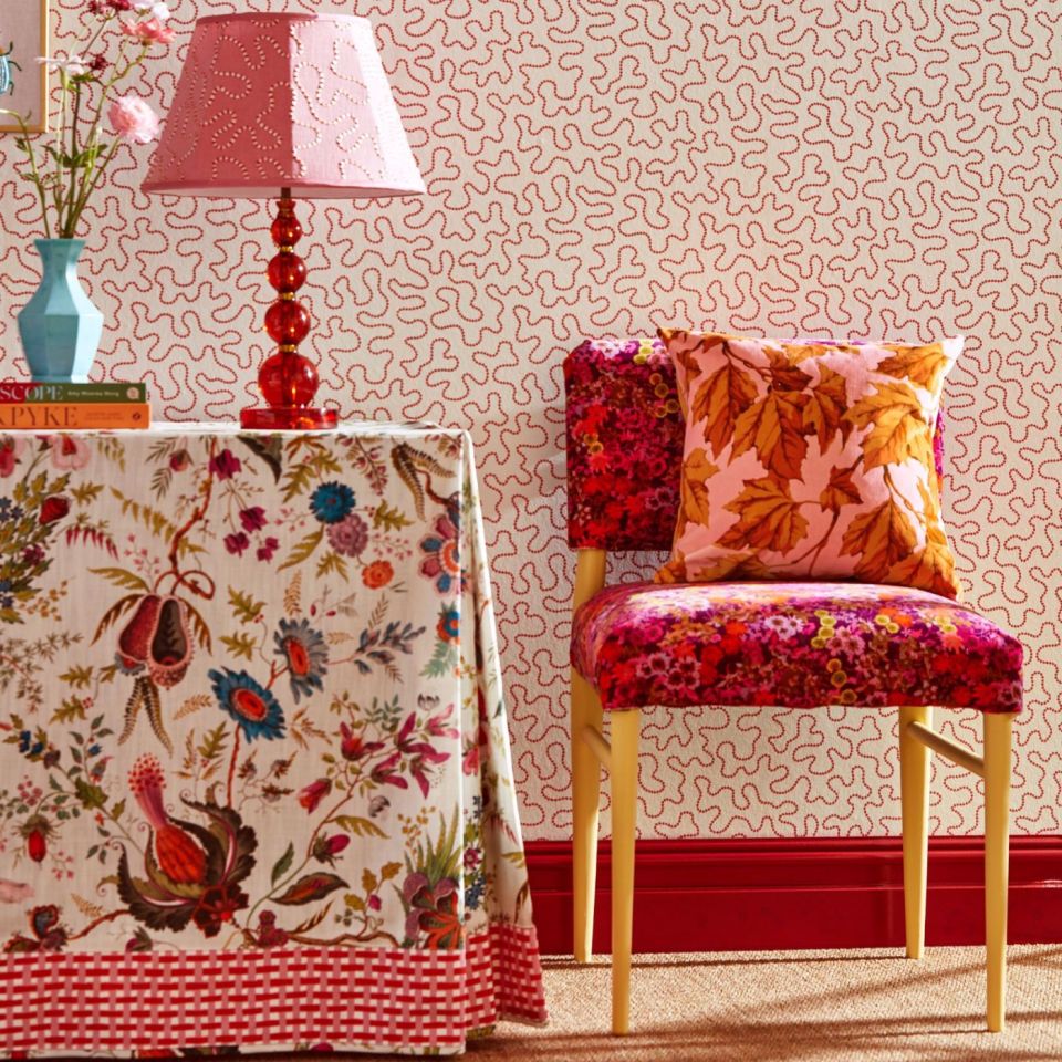 Dappled Leaf Amber/Rose fabric Harlequin X Sophie Robinson Fabrics