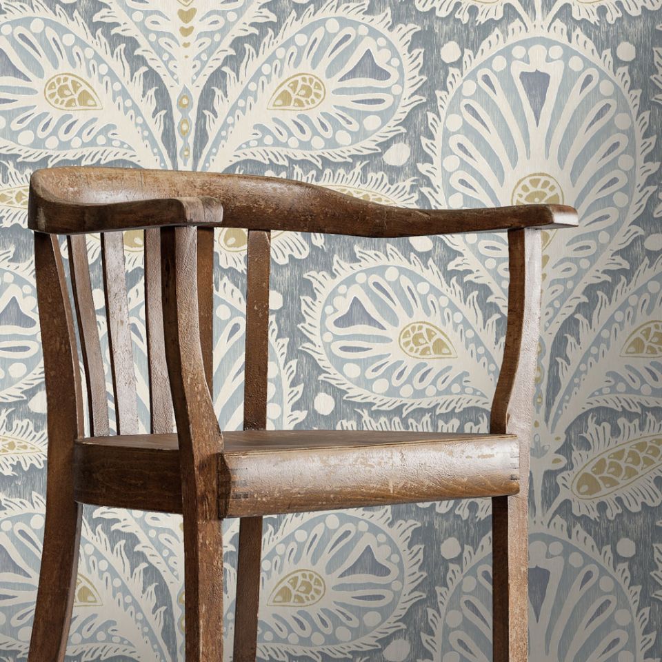 Ikat Clover Blue and Yellow wallpaper Josephine Munsey Wallpaper