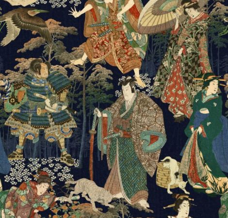 Samurai and Geisha - Anthracite wallpaper