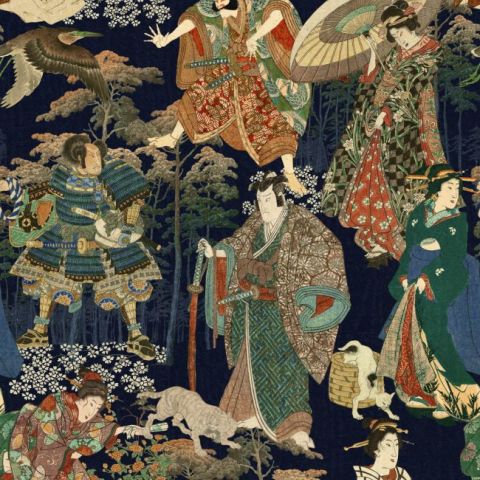 Samurai and Geisha - Anthracite wallpaper