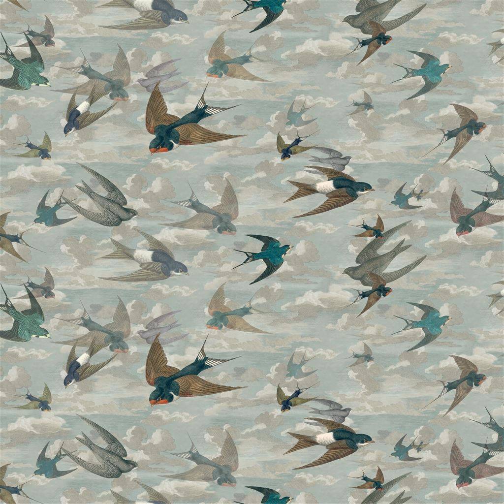 Chimney Swallows Sky Blue fabric Picture Book Prints John Derian