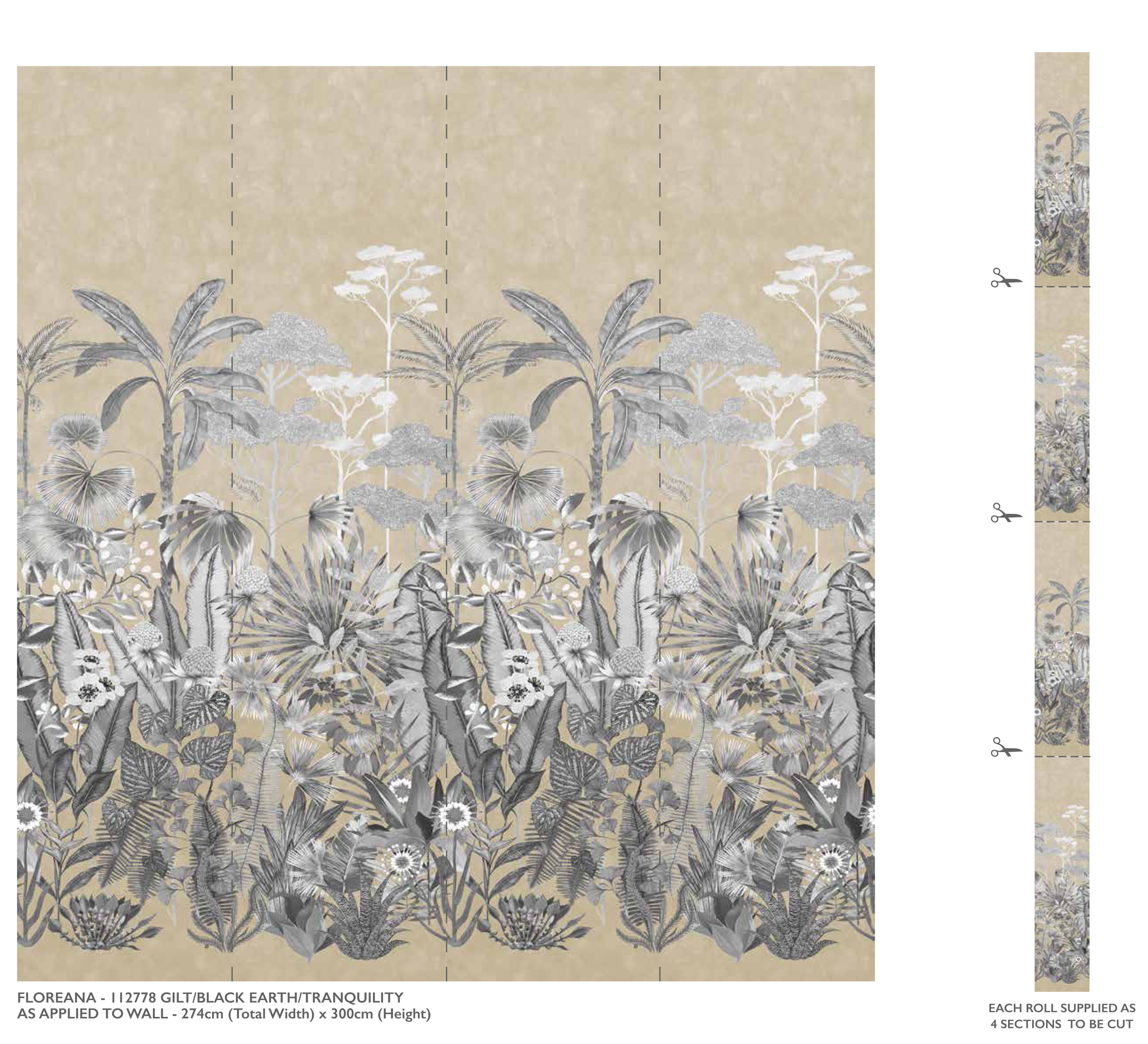 Floreana Wallpaper Gilt/Black Earth/ Tranquility wallpaper Colour 1