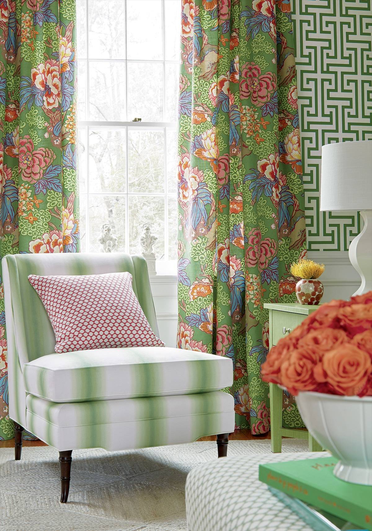 Honshu Green fabric Dynasty Thibaut